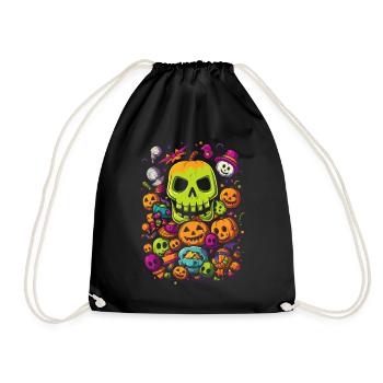 Gruseliges Halloween-Design Totenschädel Kürbisse - Turnbeutel - Schwarz - Vorne