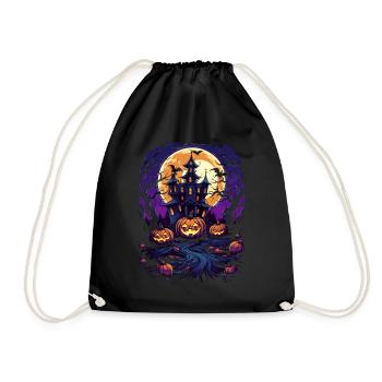 Spooky Night: Citrouilles, Lune et Château hanté - Sac de sport léger - noir - Devant