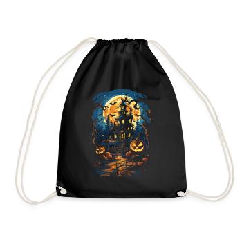 Mystical Halloween: Haunted Castle Pumpkin Full Moon - Drawstring Bag - black - Front