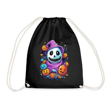 Smiling Ghost and Witch's Hat – Sweet Creepy Joy - Drawstring Bag - black - Front