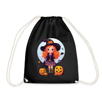 Halloween Magic: sorcière mignonne et citrouilles effrayantes - Sac de sport léger - noir - Devant