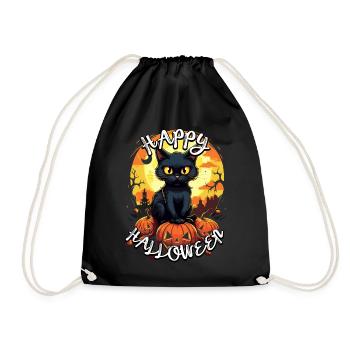 Süße Schwarze Katze auf Kürbis - Happy Halloween! - Turnbeutel - Schwarz - Vorne