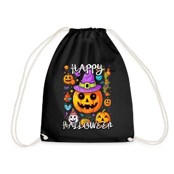 Citrouille enchanteresse avec chapeau de sorcière pour Halloween - Sac de sport léger - noir - Devant