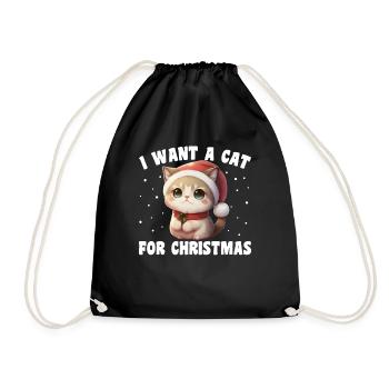 I want a cat for Christmas cute cats - Drawstring Bag - black - Front