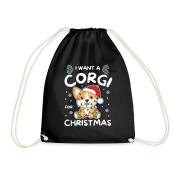 I want a corgi for Christmas cute dogs - Drawstring Bag - black - Front