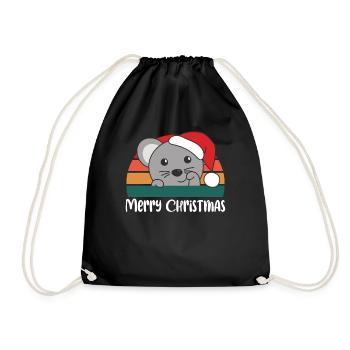 merry Christmas Retro Maus Weihnacht - Turnbeutel - Schwarz - Vorne