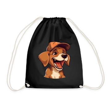 Chien de dessin animé mignon avec casquette et cœur rire effrontément! - Sac de sport léger - noir - Devant