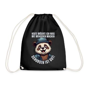 Süßer Cartoon Panda Bär: "Heute Menschen schubsen" - Turnbeutel - Schwarz - Vorne