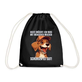 Süßer Cartoon Hund: "Heute Menschen schubsen" - Turnbeutel - Schwarz - Vorne