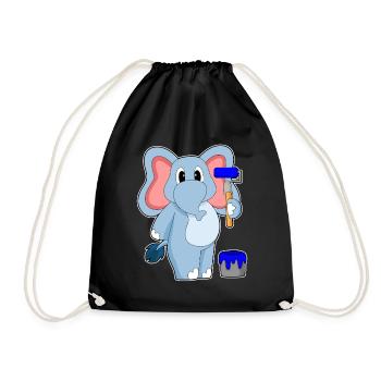 Elephant Painter Paint Roller Painting - Drawstring Bag - black - Front