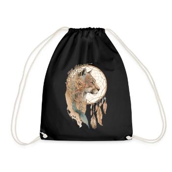 Cougar Tribal Watercolor Cougar Dream Catcher - Drawstring Bag - black - Front