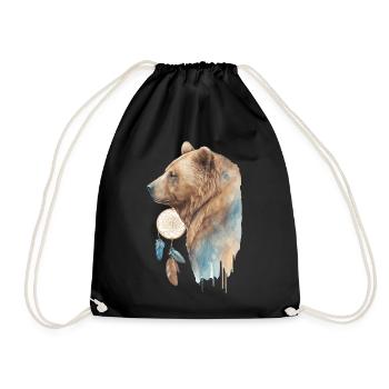 Bear Tribal Watercolor Bear Dream Catcher - Drawstring Bag - black - Front