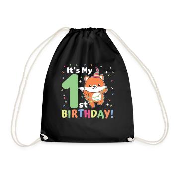 Fuchs zum 1. Geburtstag für Kinder ein Jahr alt - Turnbeutel - Schwarz - Vorne