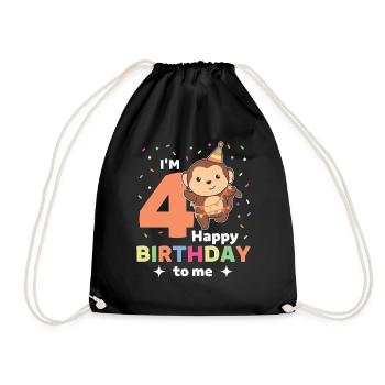 Affe zum 4. Geburtstag Kinder vier Jahre alt - Turnbeutel - Schwarz - Vorne