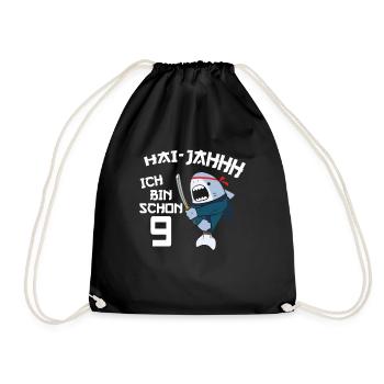 9. Geburtstag Ninja 9 Jahre Ninja Hai Kostüm - Turnbeutel - Schwarz - Vorne