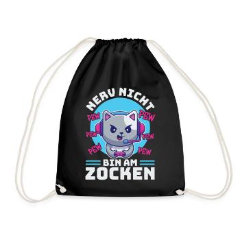Gaming, Zocken, Videospiel, Grumpy Katze Gamer - Turnbeutel - Schwarz - Vorne