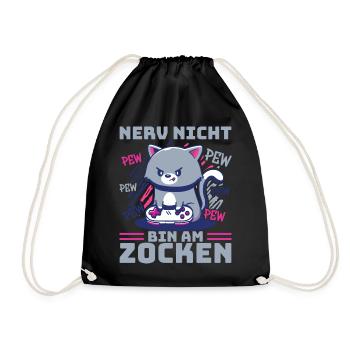 Gaming, Zocken, Videospiel, Grumpy Katze Gamer - Turnbeutel - Schwarz - Vorne