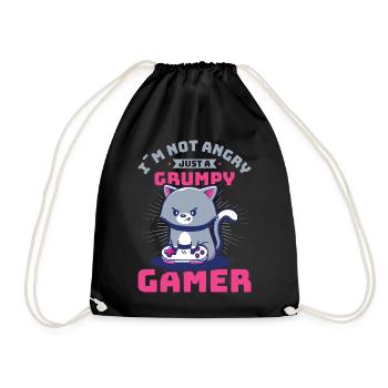 Gaming, Zocken, Videospiel, Grumpy Katze Gamer - Turnbeutel - Schwarz - Vorne