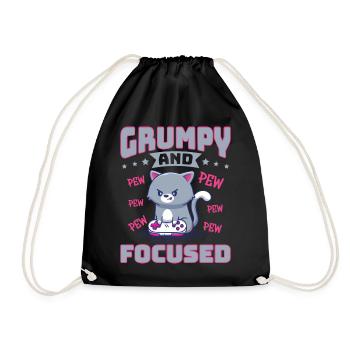 Gaming, Zocken, Videospiel, Grumpy Katze Gamer - Turnbeutel - Schwarz - Vorne