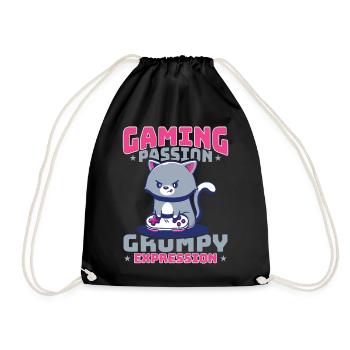 Gaming, Zocken, Videospiel, Grumpy Katze Gamer - Turnbeutel - Schwarz - Vorne