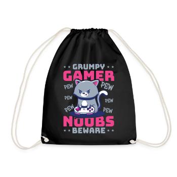 Gaming, Zocken, Videospiel, Grumpy Katze Gamer - Turnbeutel - Schwarz - Vorne