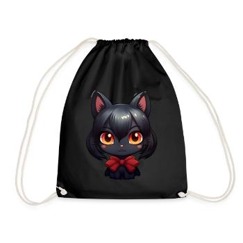 Schwarze Katze Kawaii - Turnbeutel - Schwarz - Vorne