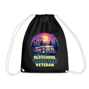 Sunset Synthwave: Retro Camping - Vacation Veteran - Drawstring Bag - black - Front