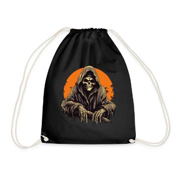 Creepy Grim Reaper with Full Moon Halloween - Drawstring Bag - black - Front