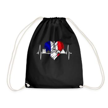 Paris Skyline Heartbeat Eiffel Tower France - Drawstring Bag - black - Front