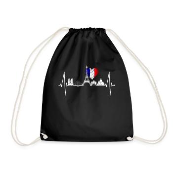 Paris Skyline Heartbeat Eiffel Tower France - Drawstring Bag - black - Front