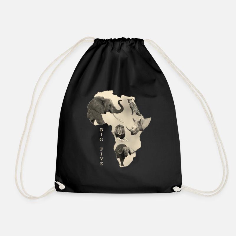 Afrika Big 5 - Elefant Löwe Leopard Büffel Rhino - Turnbeutel - Schwarz