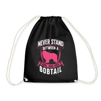 Girl with Bobtail Old English Shepherd Dog - Drawstring Bag - black - Front