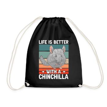 Leben mit Chinchilla Nagetier Wollmaus - Turnbeutel - Schwarz - Vorne
