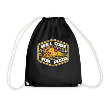 Will Code For Pizza Developer Coder Programmer - Drawstring Bag - black - Front