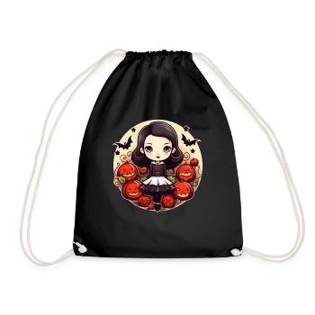 Halloween Girl Pumpkin Bat - Drawstring Bag - black - Front