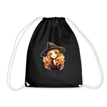 Halloween Hexe Mädchen kawaii - Turnbeutel - Schwarz - Vorne