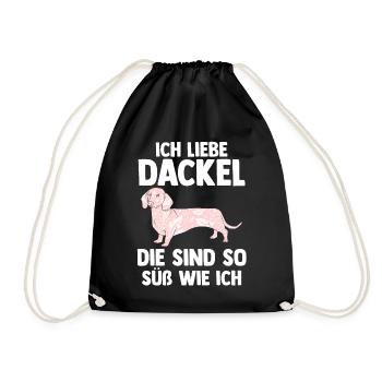 Hund Dackel - Turnbeutel - Schwarz - Vorne
