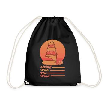 Living With The Wind Surfer Water Sports Windsurfing - Drawstring Bag - black - Front