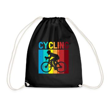 Sportlicher Retro-Biker: "Cycling" für Radler - Turnbeutel - Schwarz - Vorne