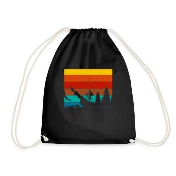 Retro mountain bikers forest and mountains MTB cyclists - Drawstring Bag - black - Front