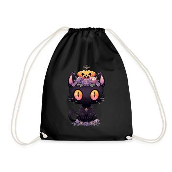 Schwarze Katze Anime Halloween - Turnbeutel - Schwarz - Vorne