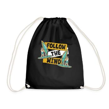 Follow The Wind Water Sports Surfers Surfers - Drawstring Bag - black - Front