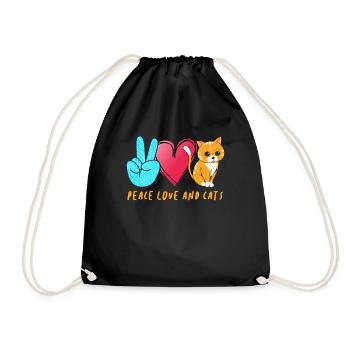 Peace Love Cats - Turnbeutel - Schwarz - Vorne