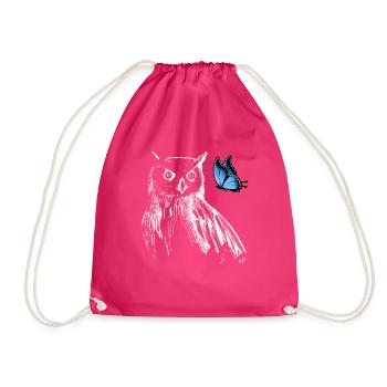 Eule mit Schmetterling - Turnbeutel - Fuchsia - Vorne