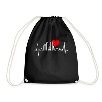 Boston Skyline Herzschlag USA Fan Herz Puls Liebe - Turnbeutel - Schwarz - Vorne