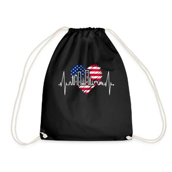 Boston Skyline Herzschlag USA Flagge Herz Liebe - Turnbeutel - Schwarz - Vorne
