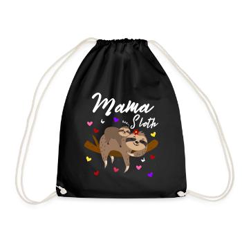 Mama Sloth Cute Mother's Day Sloth Mom - Drawstring Bag - black - Front