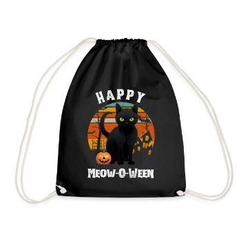 Schwarze Halloween-Katze mit Kürbis für Halloween - Turnbeutel - Schwarz - Vorne