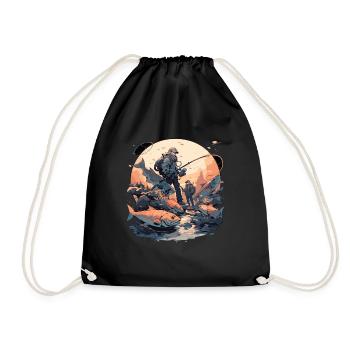Father and son fishing - Drawstring Bag - black - Front