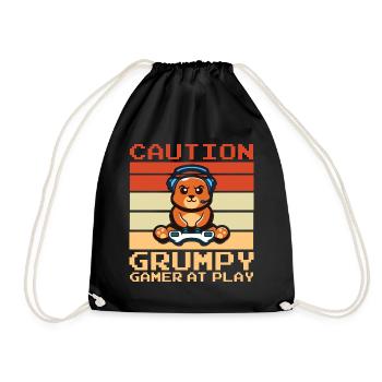 Gaming, Zocken, Videospiel, Grumpy Katze Gamer - Turnbeutel - Schwarz - Vorne